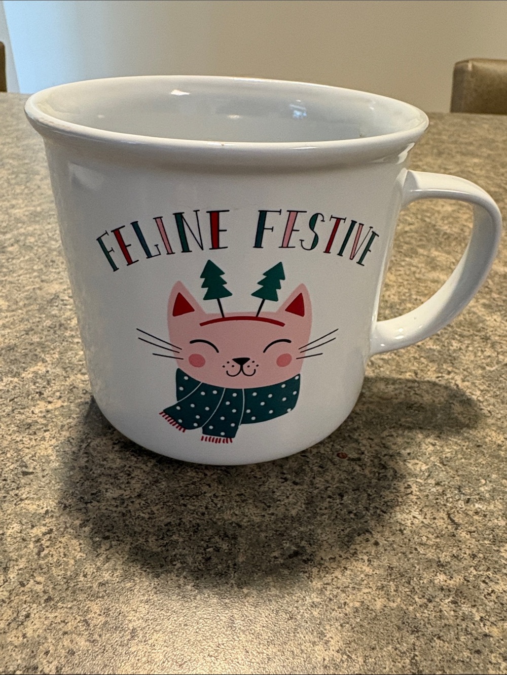 Feline Festive White Ceramic Holiday Cat Mug